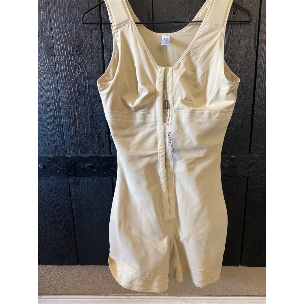 SHAPERX Full Body Hooked Faja Bodysuit with Zipper Crotch Beige Size Large NWT